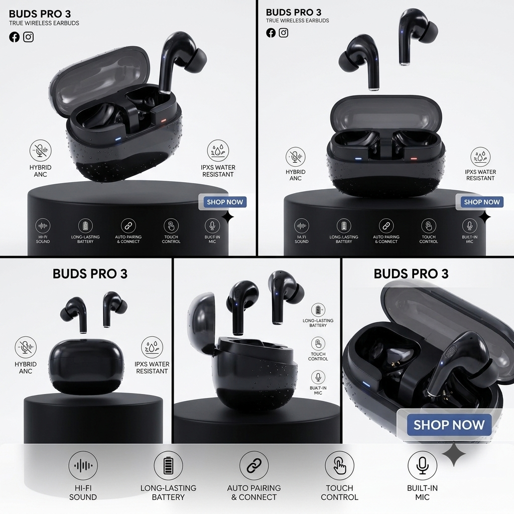 Buds Pro 3 ANC Wireless Earbuds | Transparent Case | Touch Control | 20Hr Battery