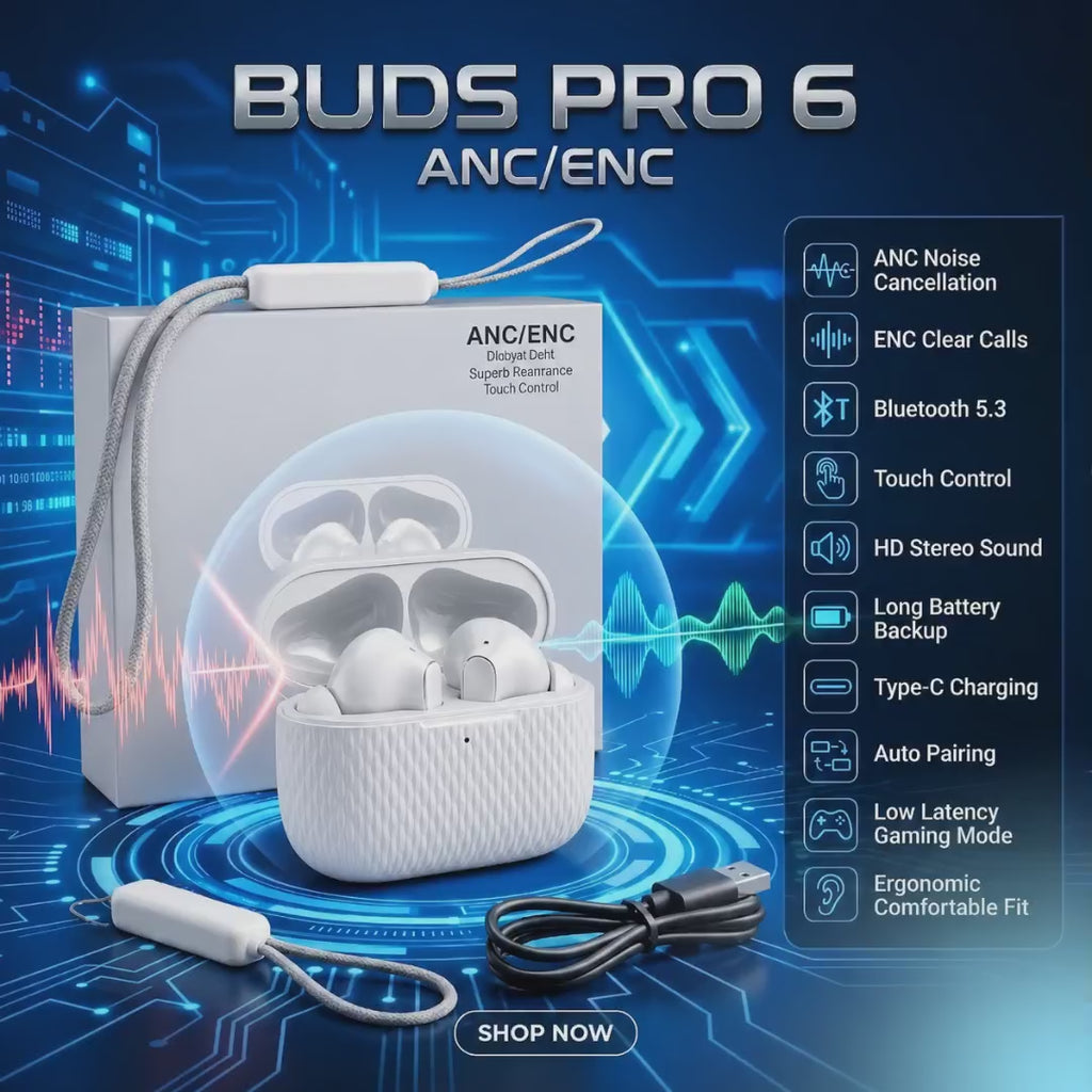 🔥 Buds Pro 6 Wireless Earbuds | ANC + ENC Noise Cancelling | HD Sound | Bluetooth 5.3 | Long Battery Life