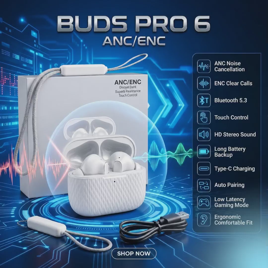 🔥 Buds Pro 6 Wireless Earbuds | ANC + ENC Noise Cancelling | HD Sound | Bluetooth 5.3 | Long Battery Life