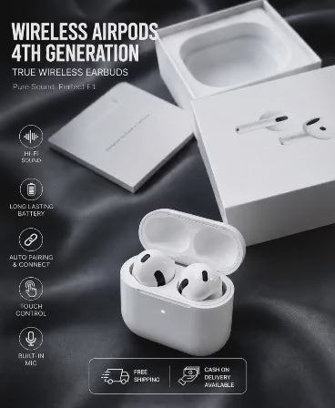 earbuds pro 4th generation – Active Noise Cancellation, Personalized Spatial Audio, USB-C Charging Case, Wireless Earbuds | White