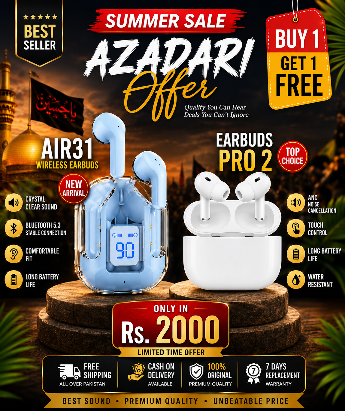 Air31 & Earbuds Pro 2 – Buy 1 Get 1 Free | Premium Wireless Earbuds